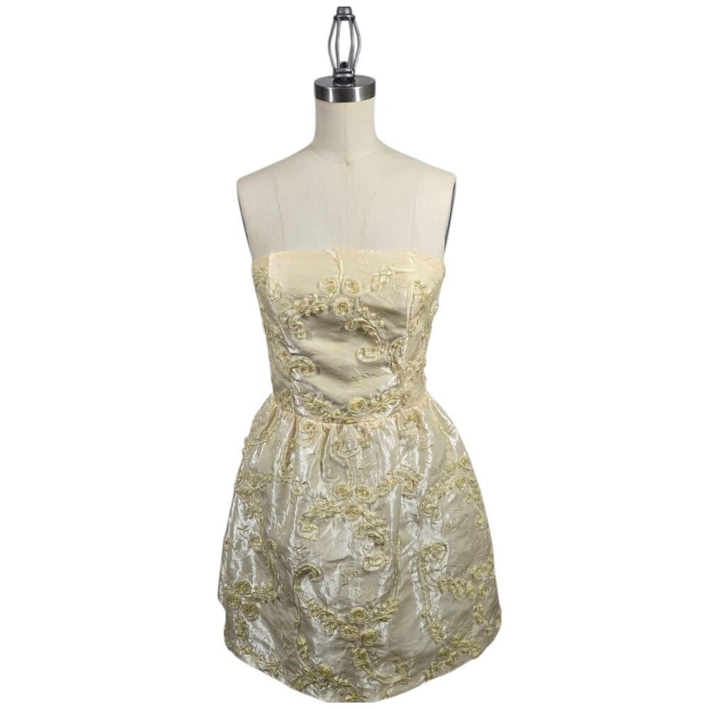 Vintage Jessica McClintock Gunne Sax Dress 3* Ivory Strapless Embroidered Mini